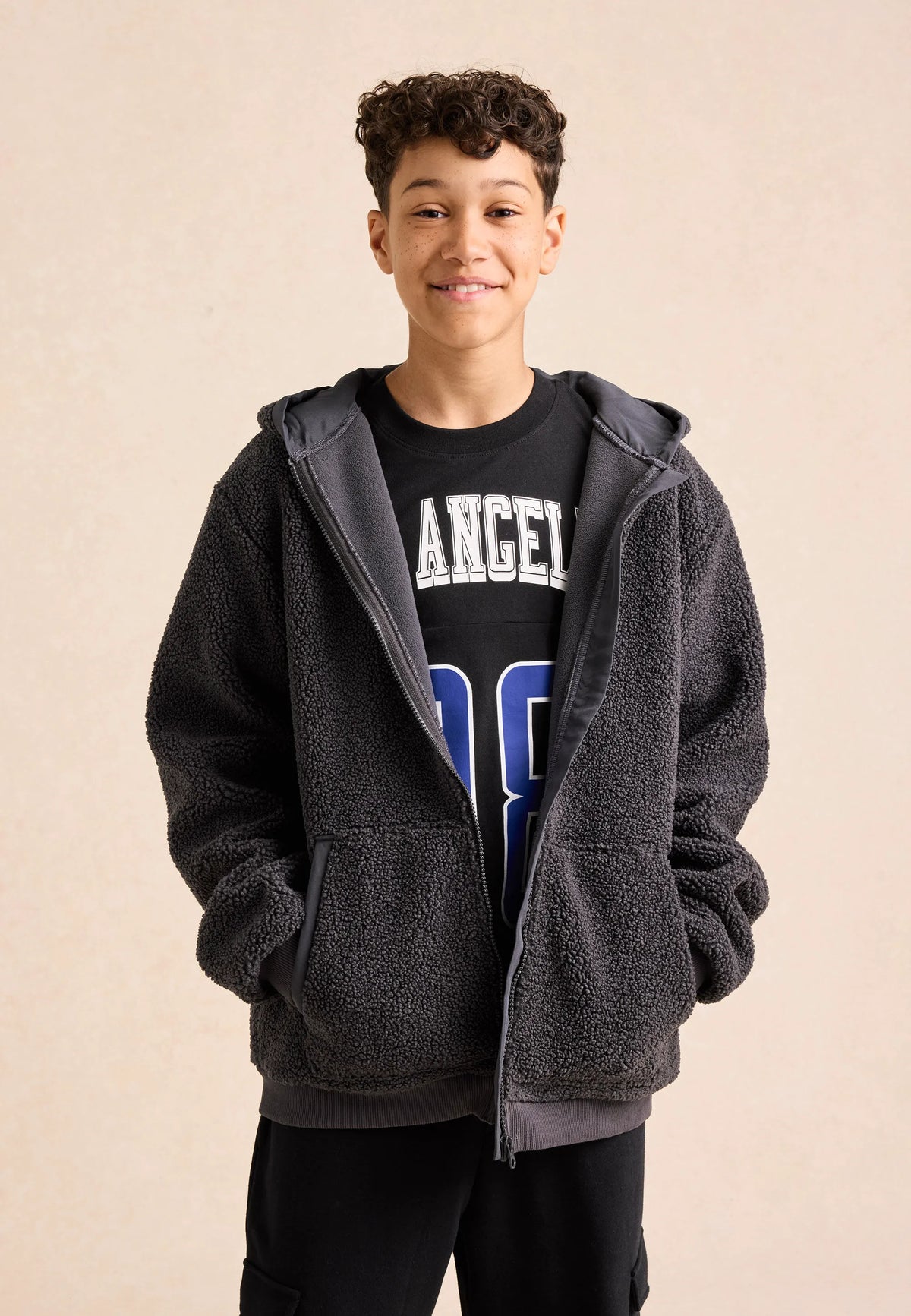 Older Boys Charcoal Borg Fleece Jacket