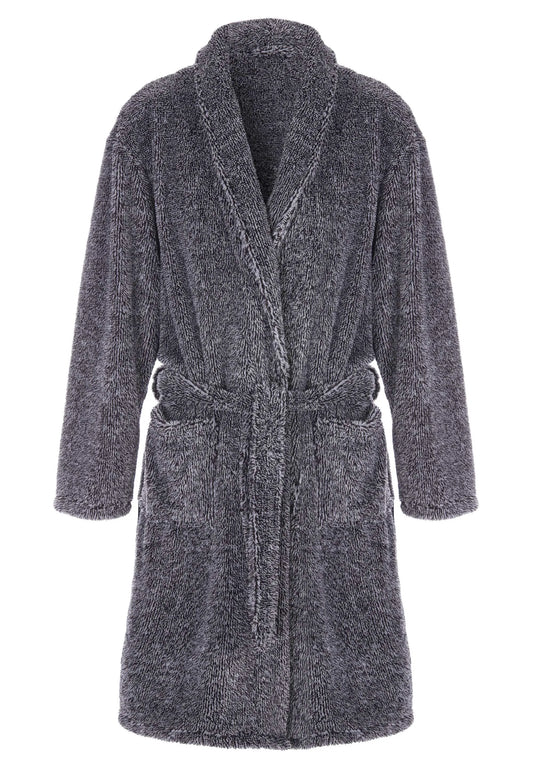 Mens Grey Shawl Collar Sherpa Dressing Gown