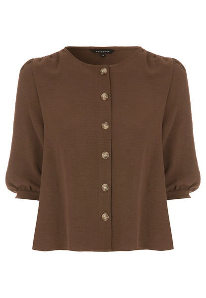 Womens Chocolate Brown Button Through Blouse Top