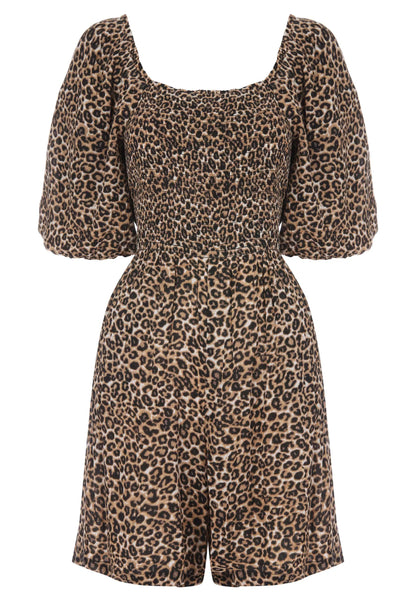 Womens Brown Leopard Print Back Tie Playsuit