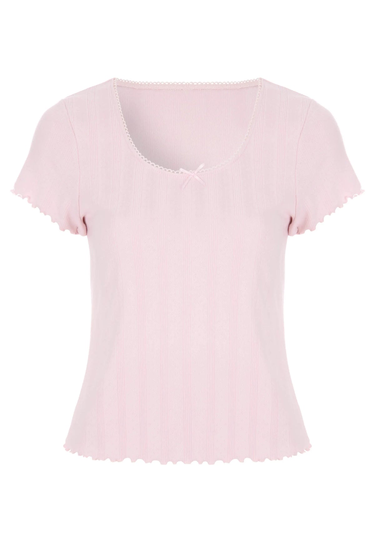 Womens Light Pink Pointelle Short Sleeved Pyjama Top