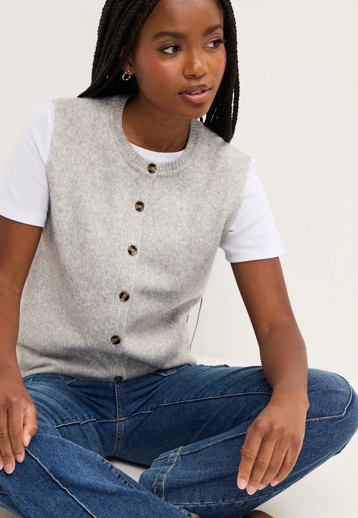 Womens Grey Knit Waistcoat Cardigan
