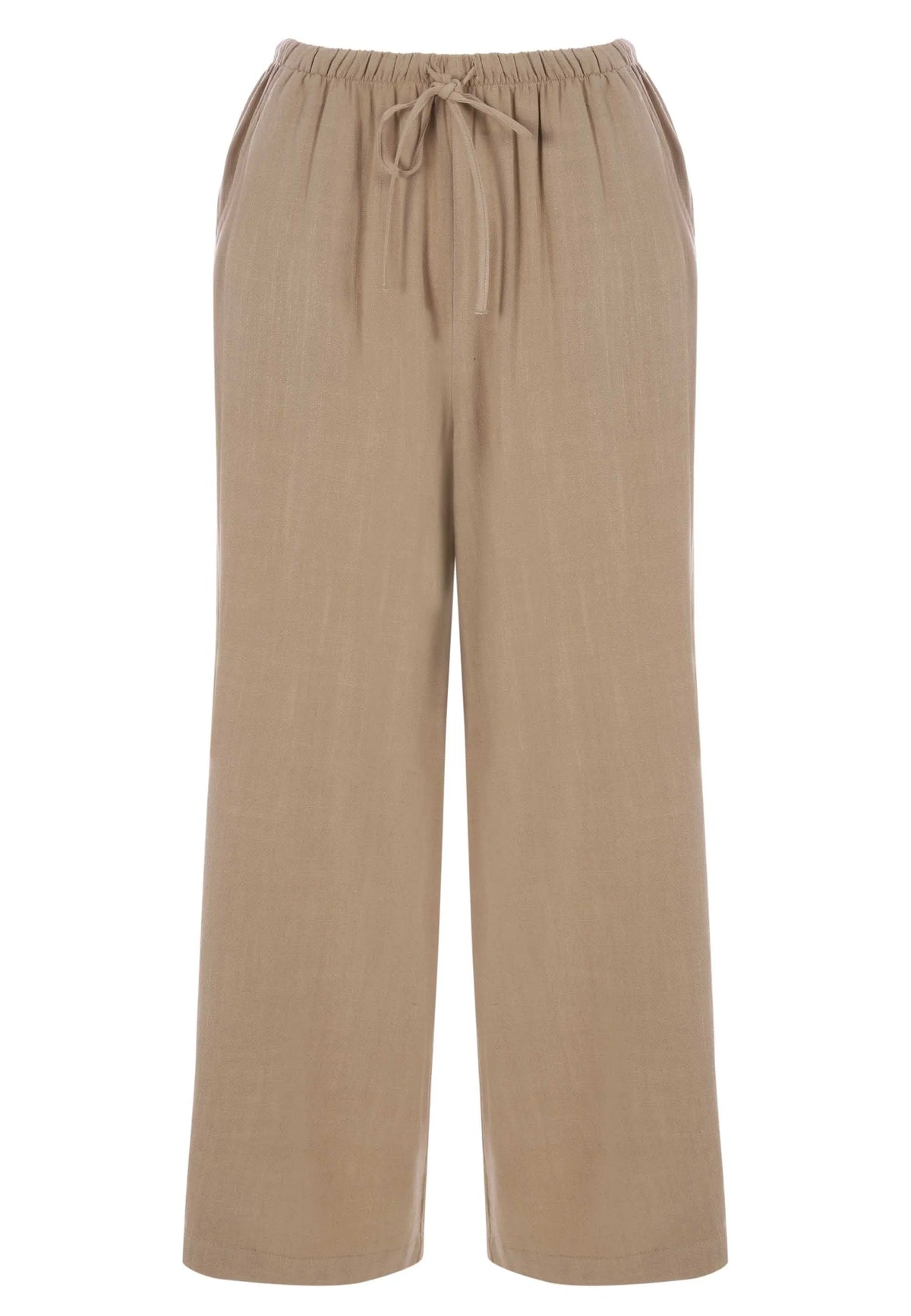 Womens Camel Linen Blend Cropped Wide Leg Trousers