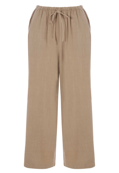 Womens Camel Linen Blend Cropped Wide Leg Trousers