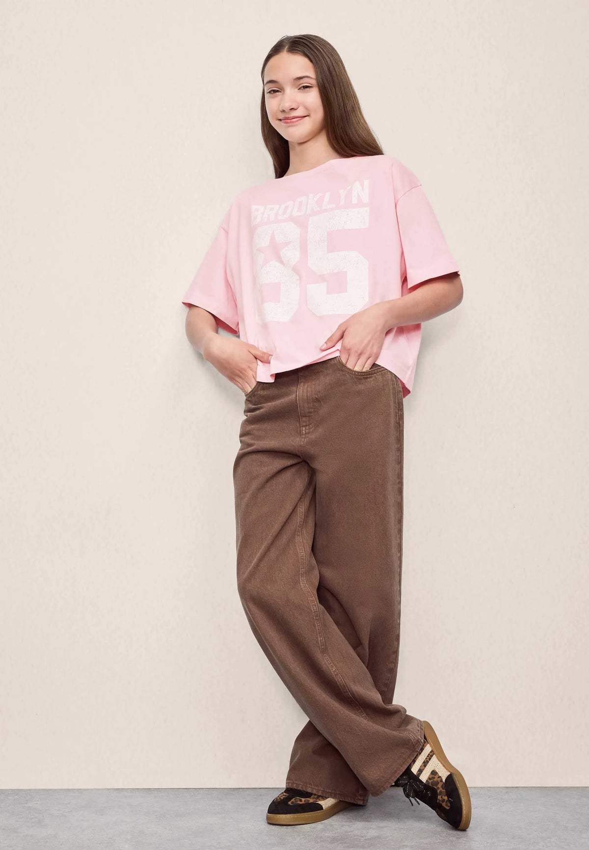 Older Girls Brown Wide Leg Jeans