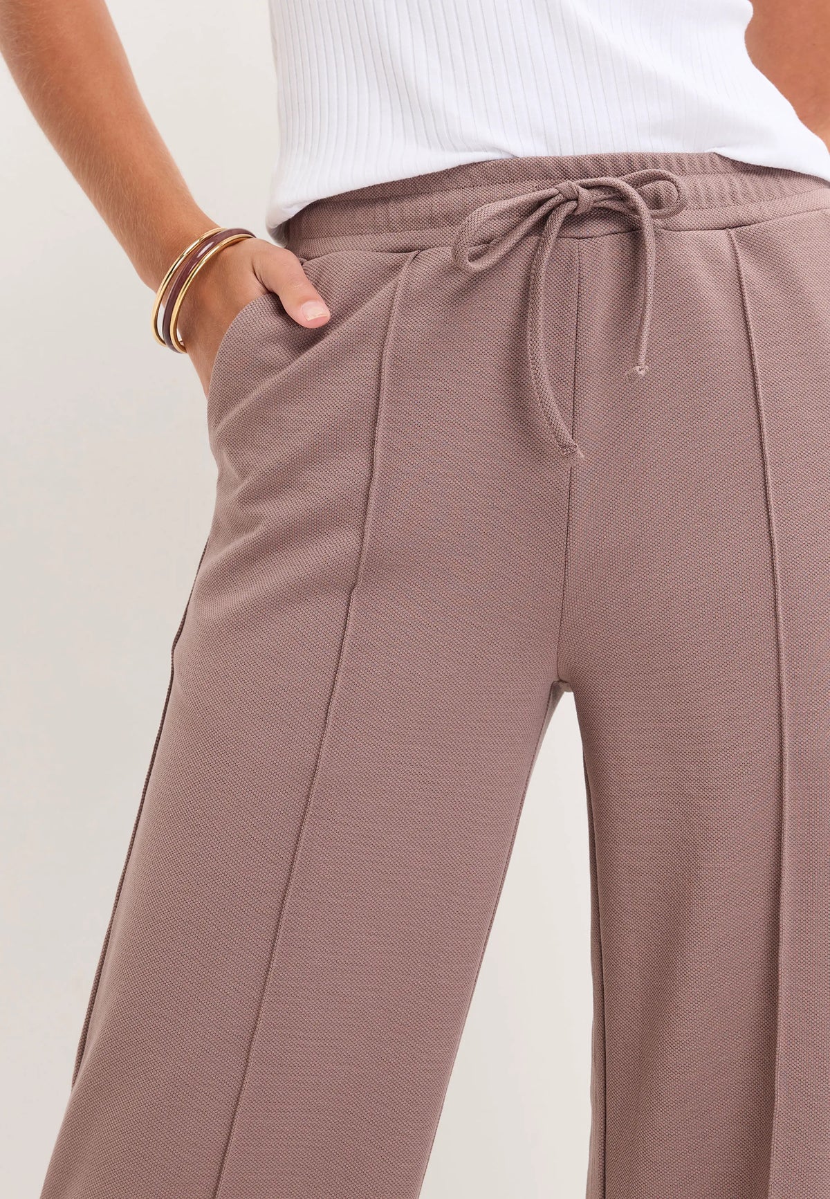 Womens Mocha Textured Wide Leg Trousers