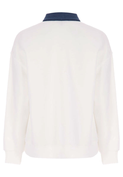 Womens Cream Denim Collar Slogan Sweatshirt