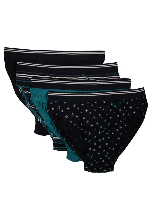 Mens 4pk Teal Geo Print Cotton Briefs