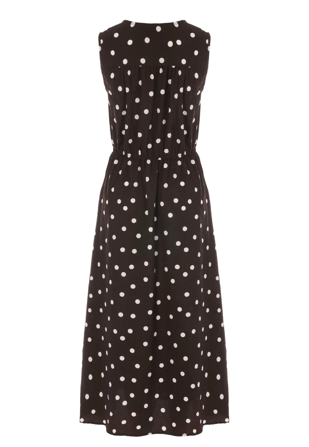 Womens Chocolate Polka Dot Tie Front Midi Dress