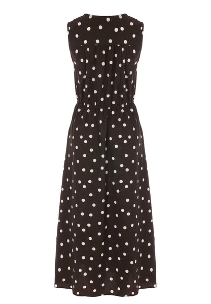Womens Chocolate Polka Dot Tie Front Midi Dress