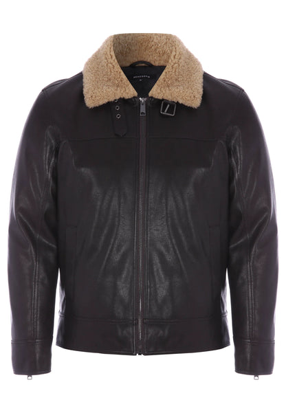 Mens Brown Faux Leather Aviator Jacket