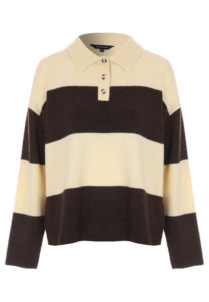 Womens Yellow & Brown Stripe Rugby Jumper