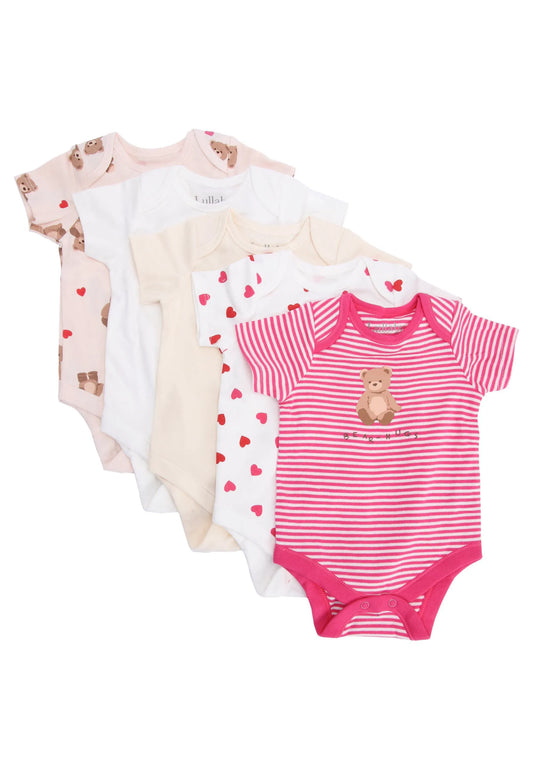 Baby Girls 5pk Pink Bear Print Bodysuits