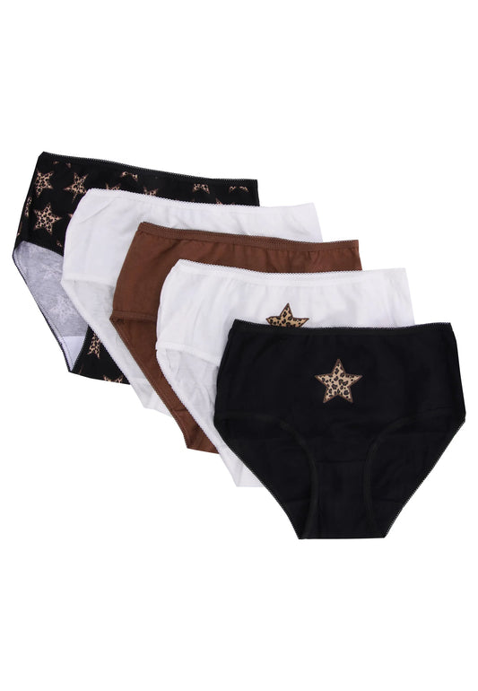 Older Girls 5pk Black Star Briefs