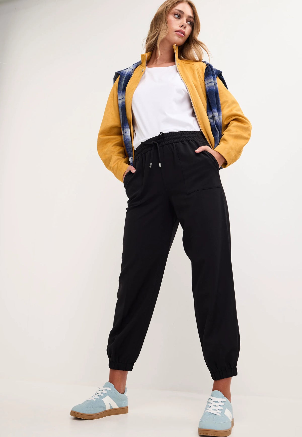 Womens Black Woven Cuffed Joggers