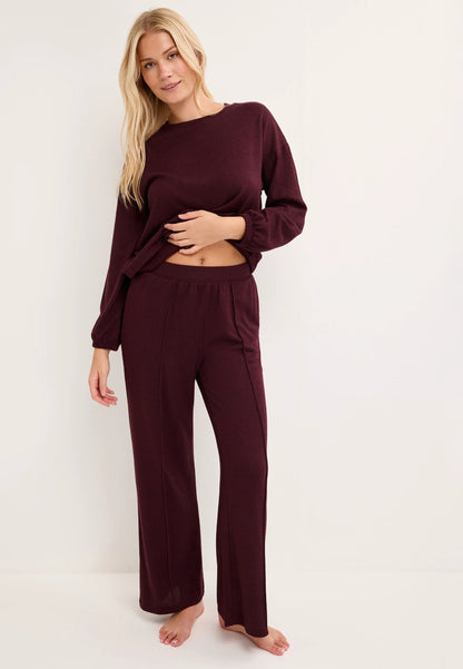 Womens Burgundy Cashmere Touch Wide Leg Bottoms