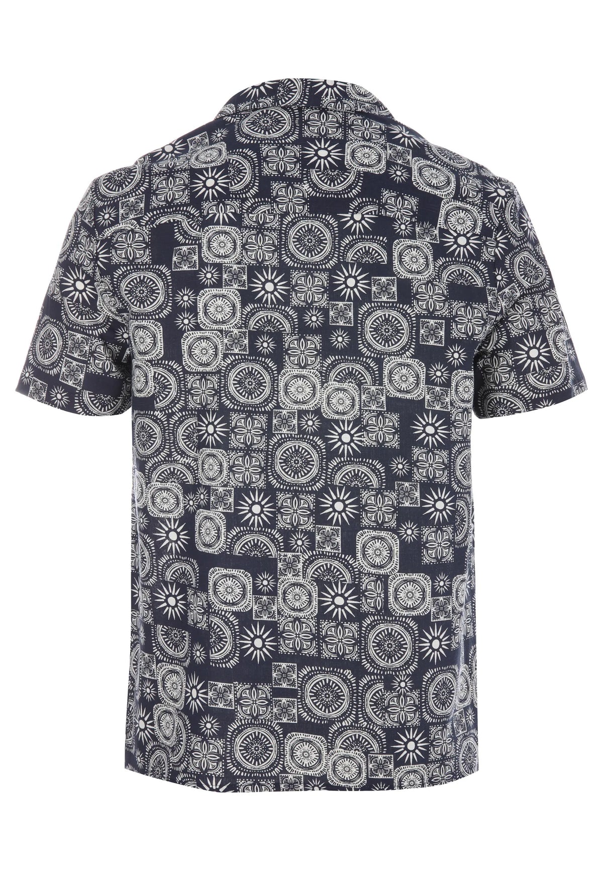 Mens Navy Tile Print Cotton Shirt
