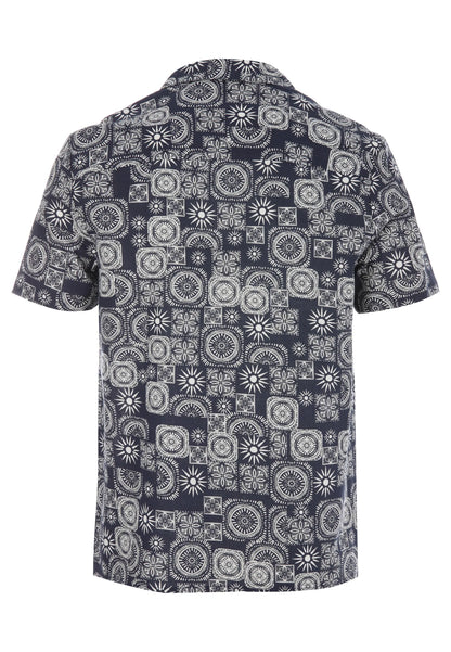 Mens Navy Tile Print Cotton Shirt