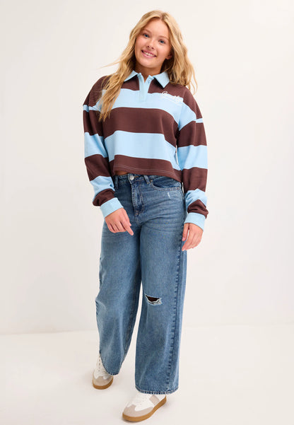 Older Girls Blue Stripe Rugby Sweatshirt Top