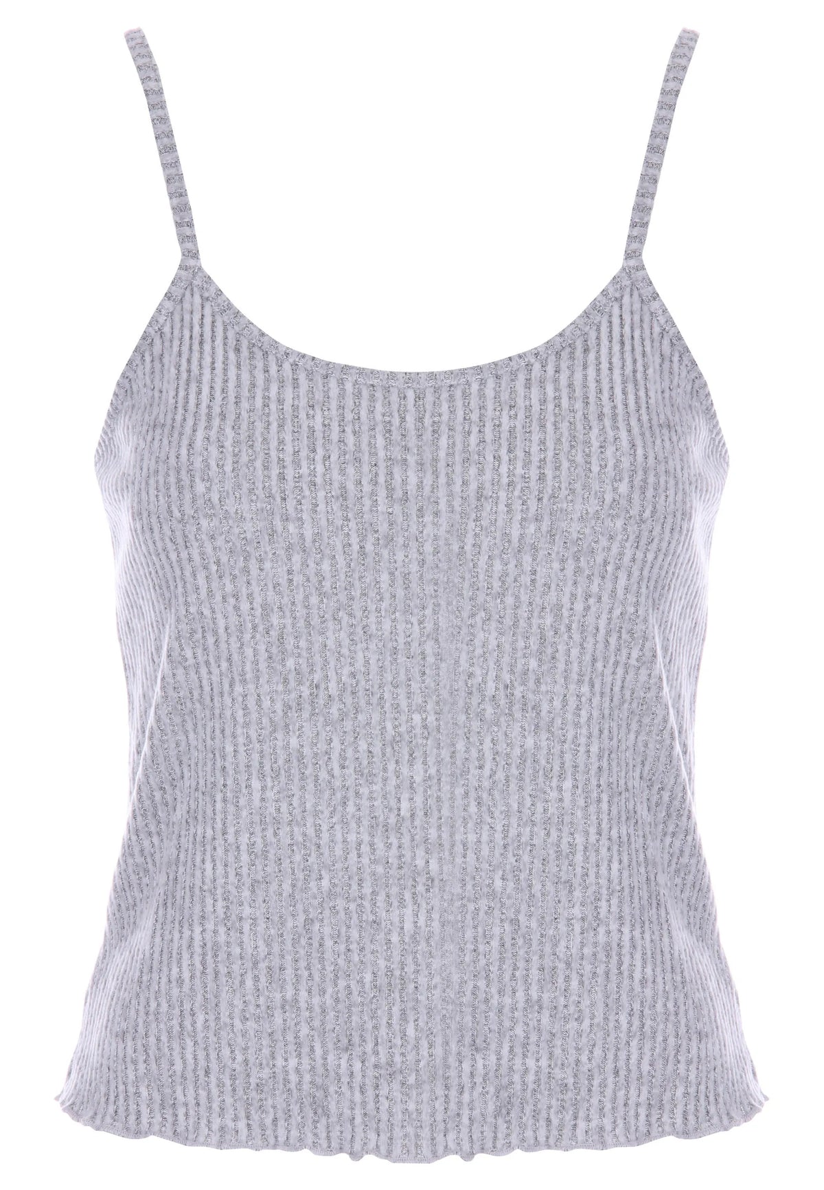 Womens Grey Ribbed Cardigan & Cami Pyjama Top Set