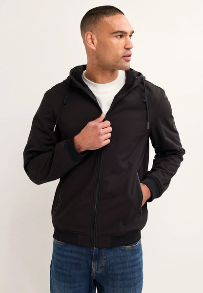 Mens Black Soft Shell Hooded Jacket