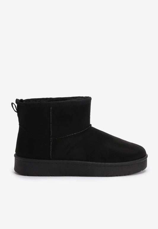 Womens Black Fluffy Faux Suede Boots