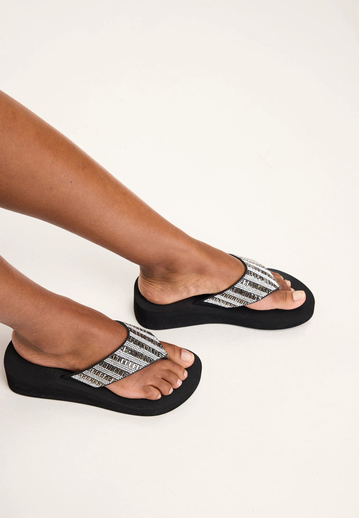 Womens Black Sparkle Wedge Sandals
