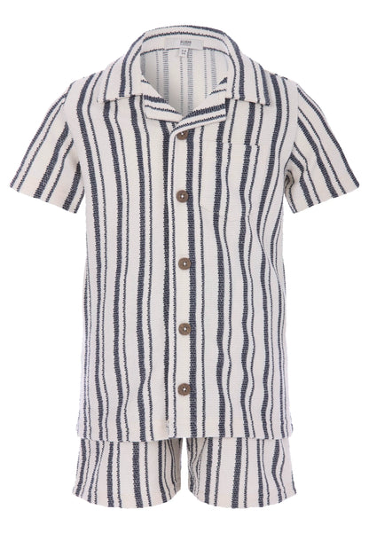 Younger Boys Ecru Stripe Shirt & Shorts Set
