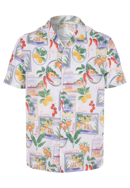Mens Ecru Lemon Print Shirt
