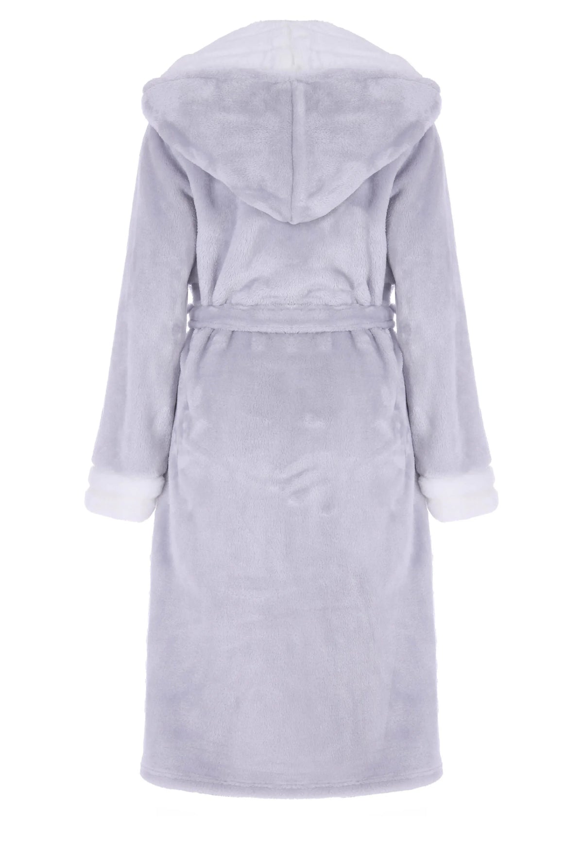 Womens Grey Sherpa Hooded Dressing Gown