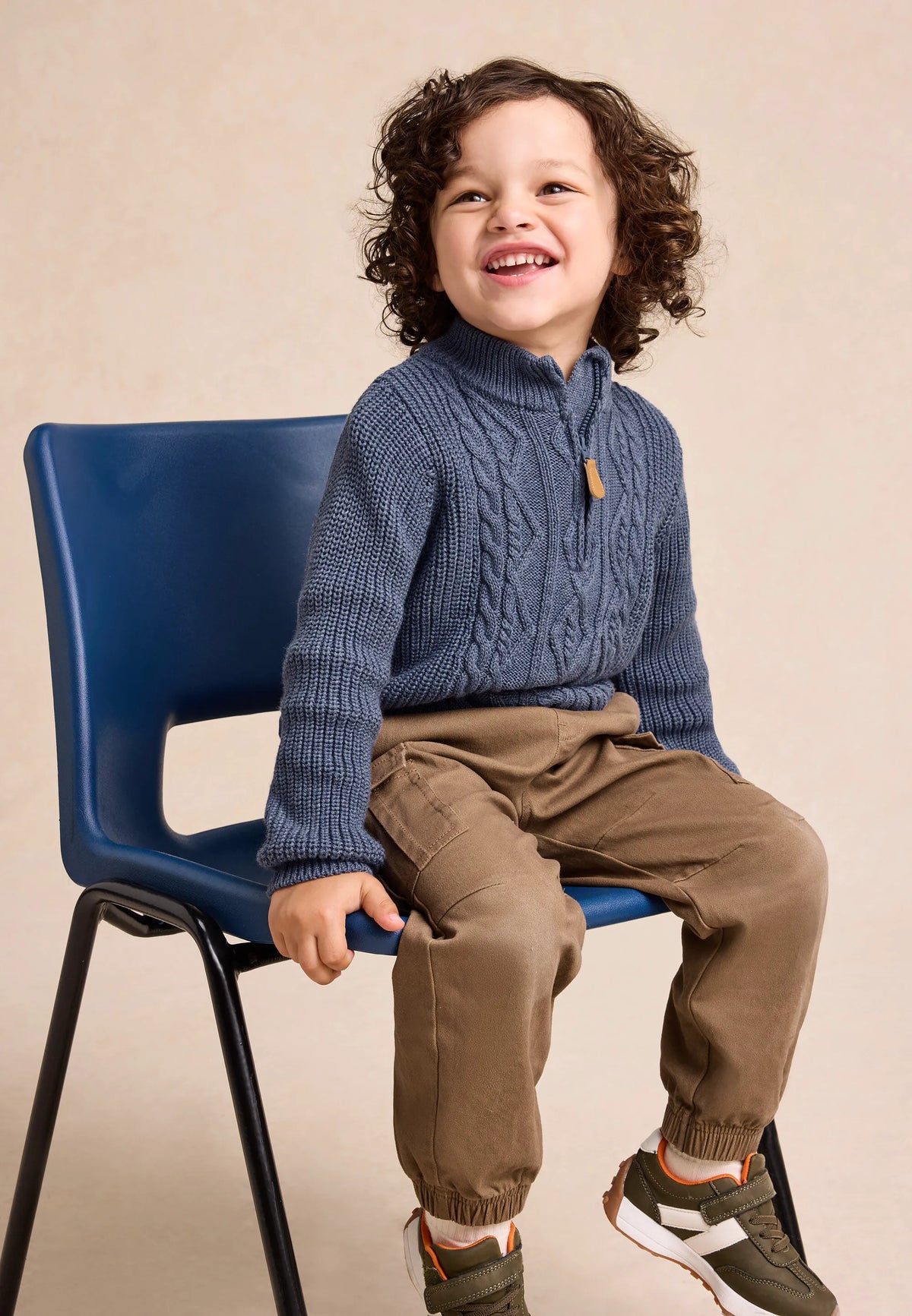 Younger Boys Blue Quarter Zip Cable Jumper