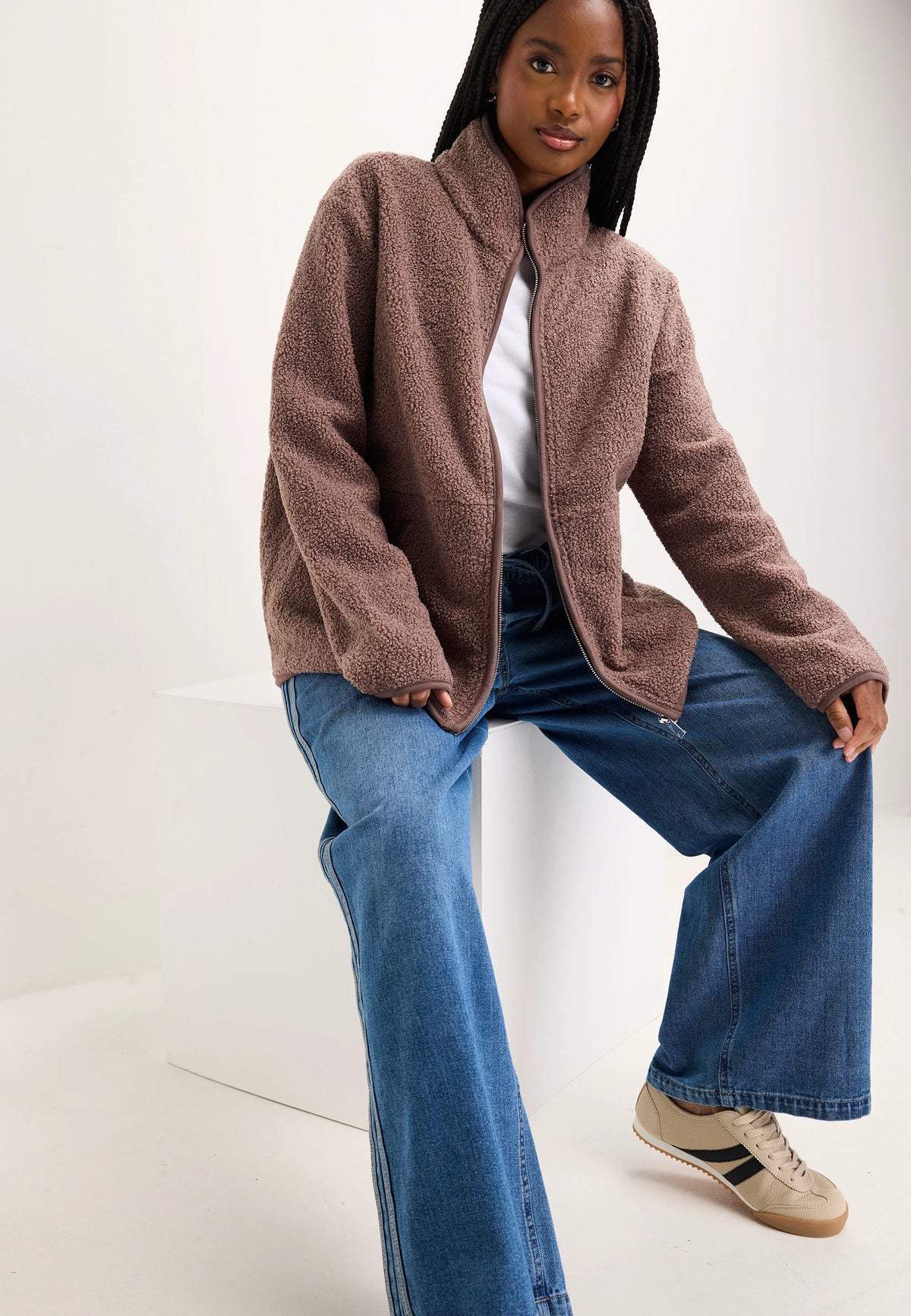 Womens Mocha Borg Fleece Jacket