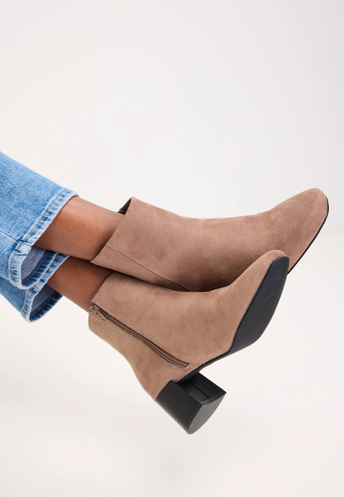 Womens Beige Block Heel Ankle Boots