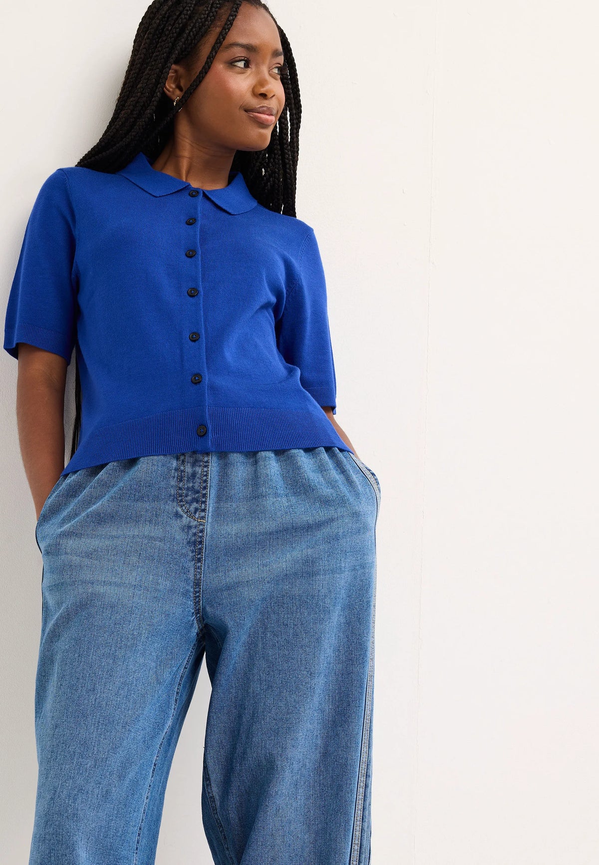 Womens Cobalt Blue Plain Collar Cardigan