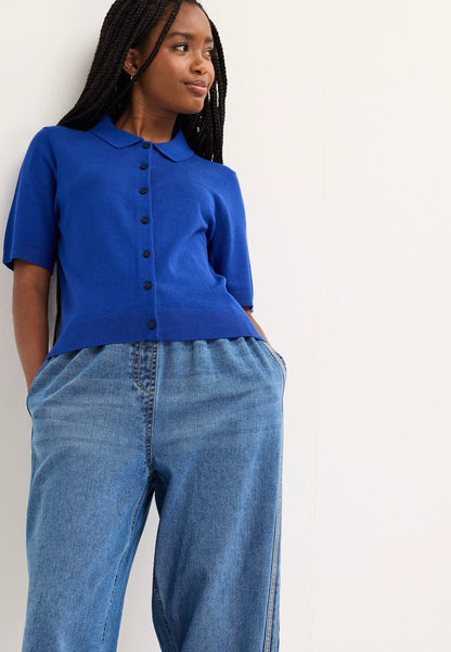 Womens Cobalt Blue Plain Collar Cardigan
