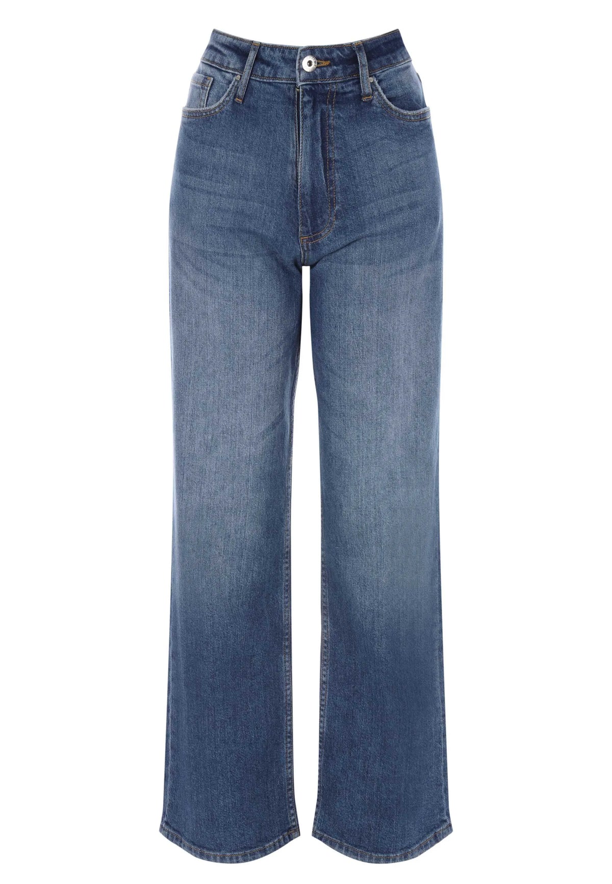 Womens Mid Blue Wash High Rise Wide Leg Jeans