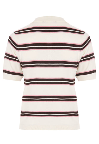 Womens Cream Stripe Collar Jumper