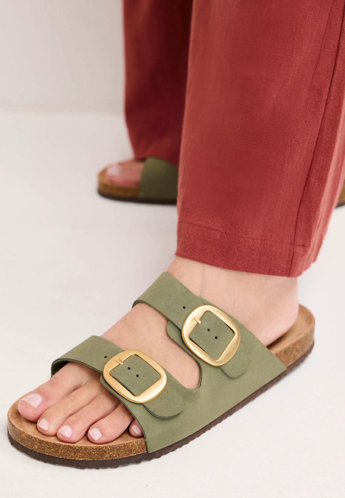 Womens Khaki Buckle Footbed Sandals
