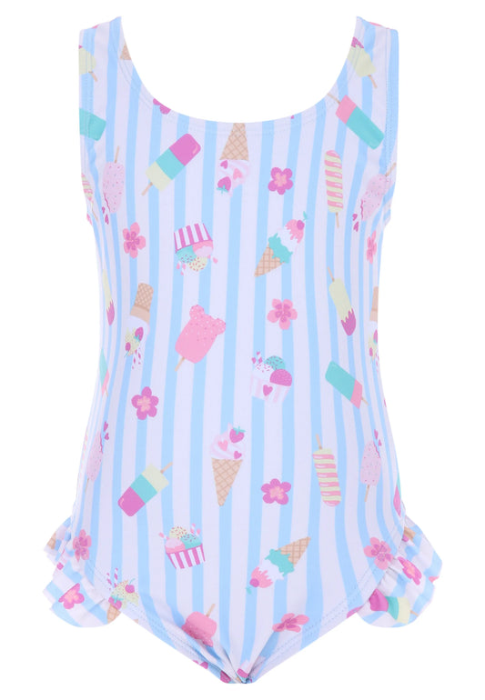 Younger Girls Blue Stripe Ice Cream Swimsuit