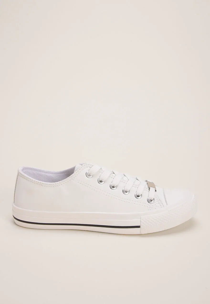 Womens White Lace Up Casual Trainers