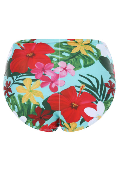 Womens Blue Floral Print High Waist Bikini Bottoms