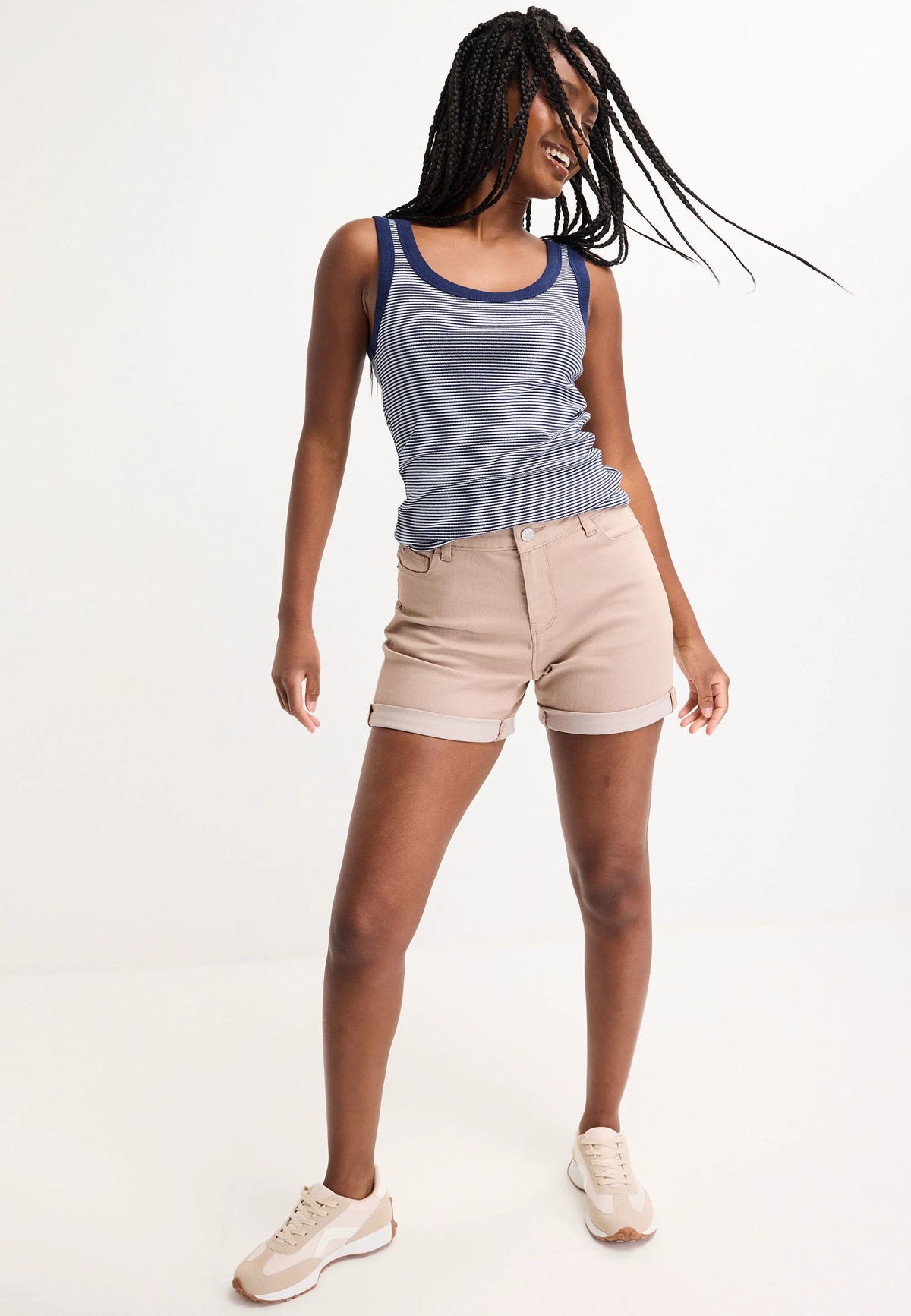 Womens Mocha Mid Length Denim Shorts