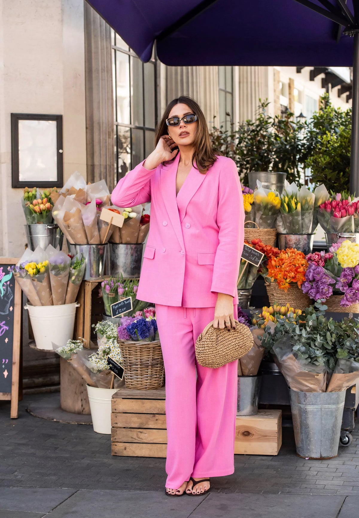 Womens Pink Linen Blend Blazer