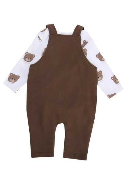 Baby Boys Brown Bear Dungarees & Bodysuit Set