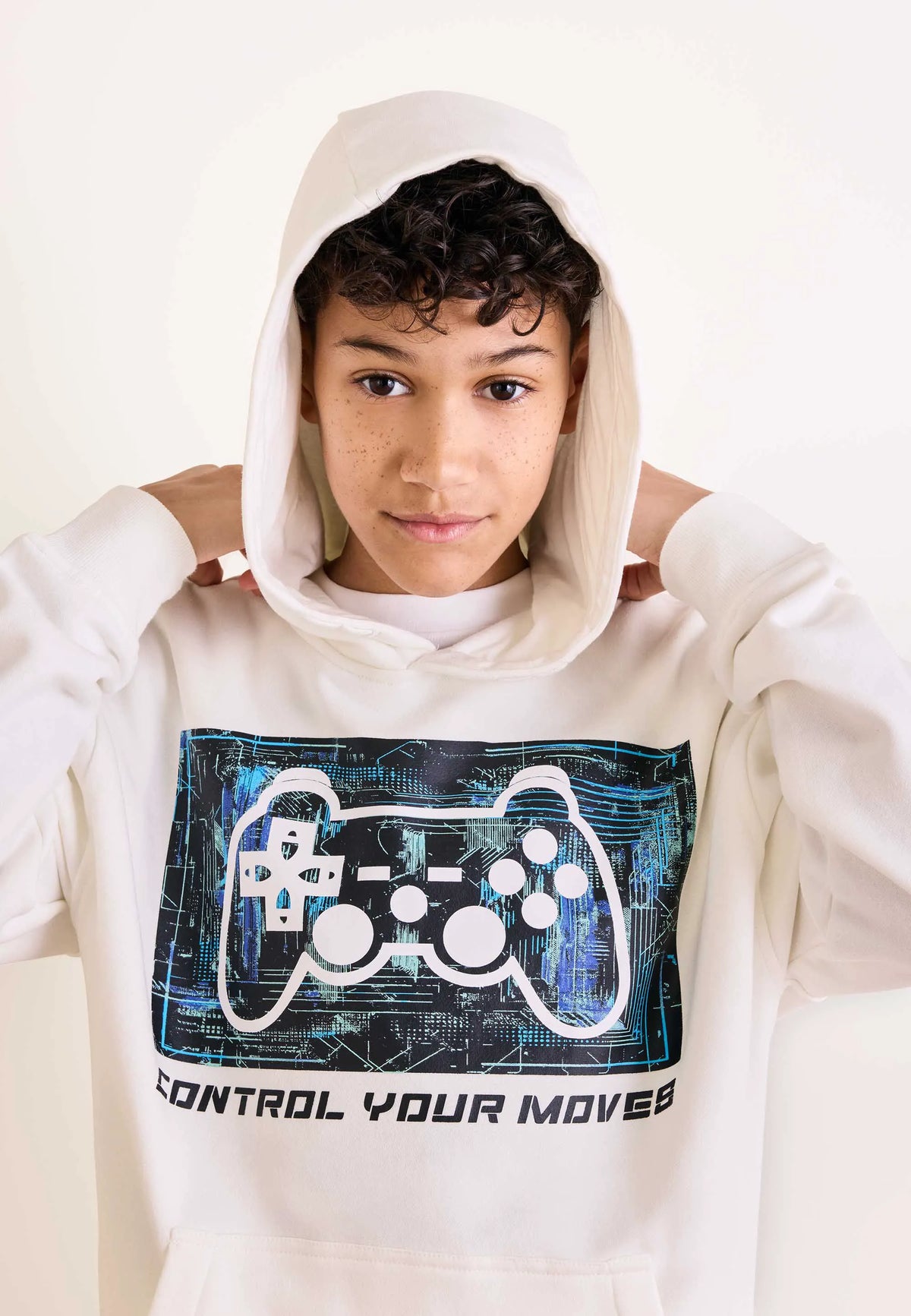 Older Boys Ecru Gaming Hoody