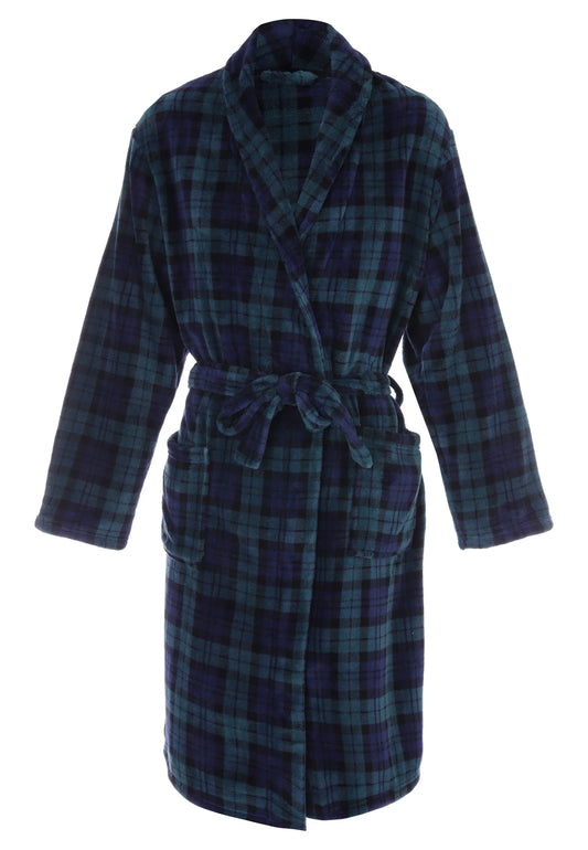 Mens Green Check Shawl Collar Dressing Gown