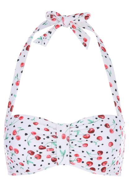 Womens White Cherry Print Bandeau Bikini Top