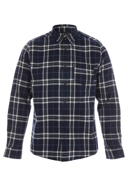 Mens Navy Flannel Check Long Sleeve Shirt