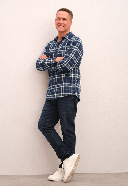 Mens Navy Flannel Check Long Sleeve Shirt
