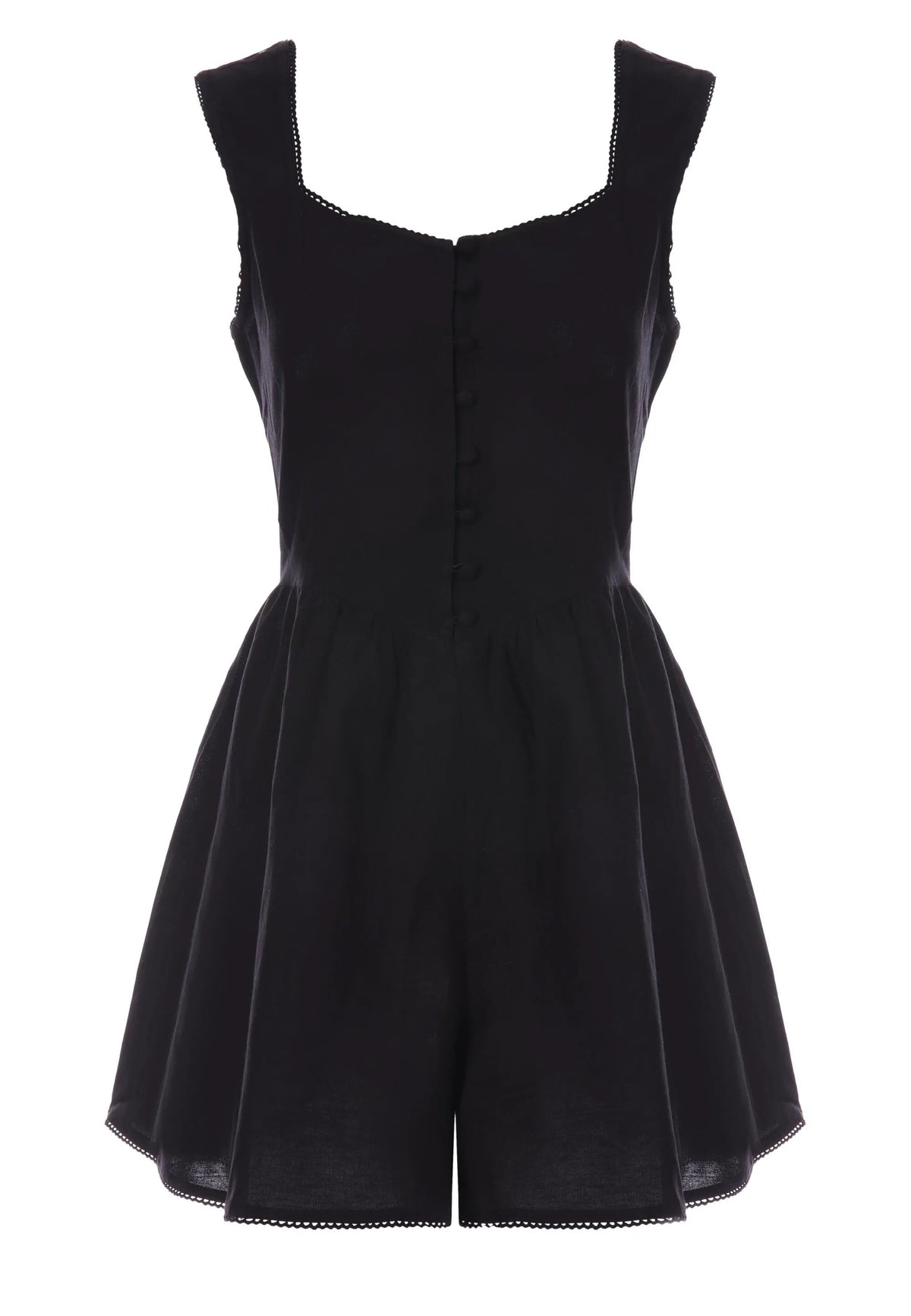 Womens Black Button Front Linen Blend Playsuit